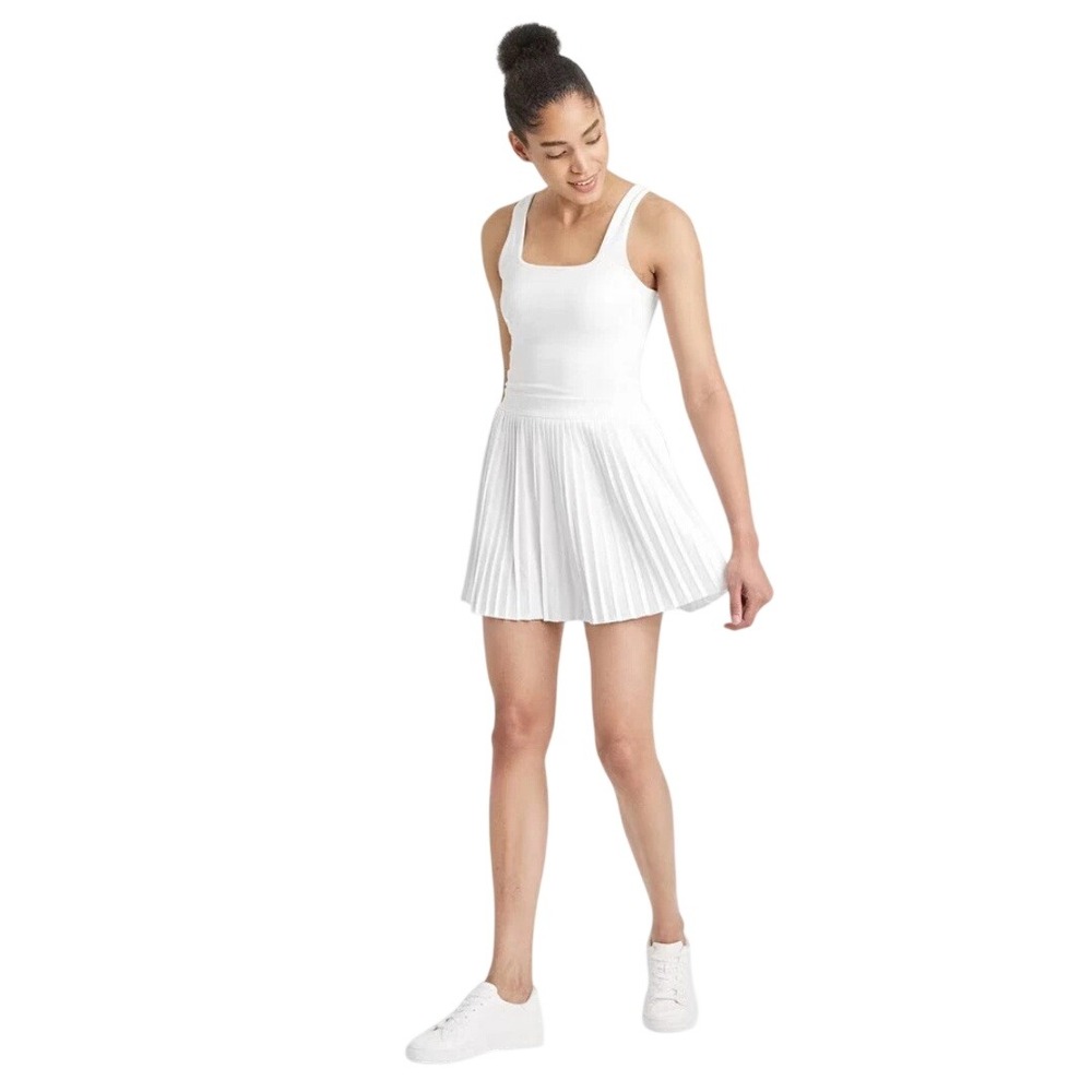 All in Motion Women's White Pleated Athletic Tennis Dress Size Large